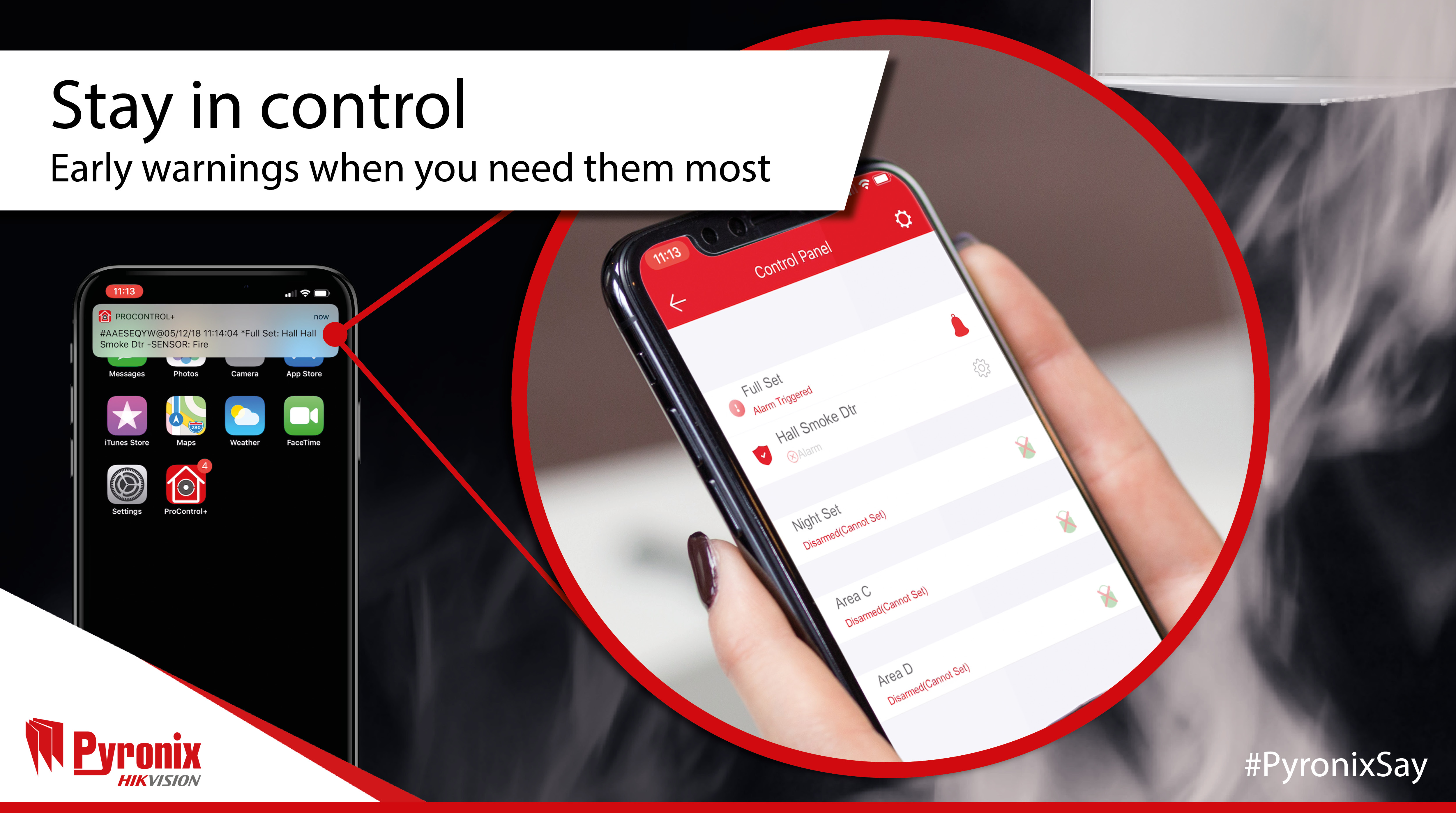 ProControl+ Voice Push Notifications App Connected Smoke Detectors : pyronix